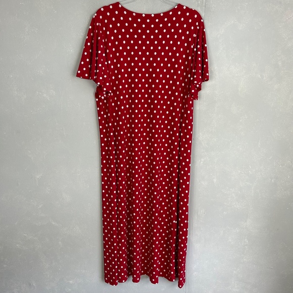 Susan Graver size XL midi dress liquid knit flutter sleeve red polka dot v-neck - Picture 8 of 11